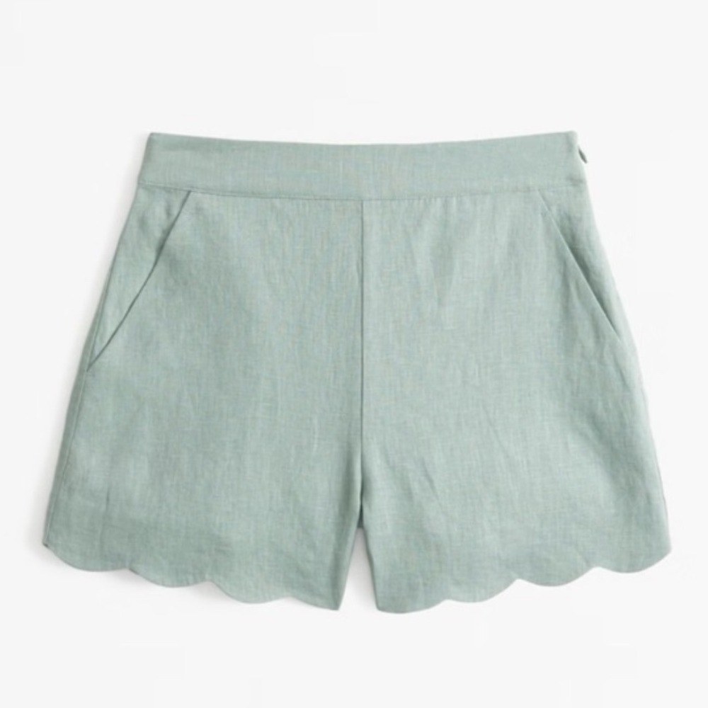Abercrombie and Fitch Linen Scallop Hem Tailored Shorts Size‎ 28 Mint Green EUC
